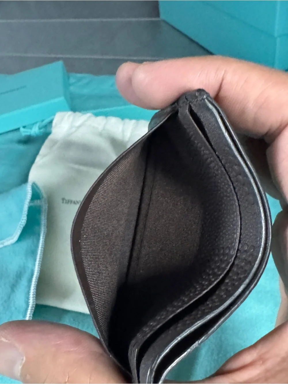 Tiffany & Co. waves Brown Textured Leather Card Holder